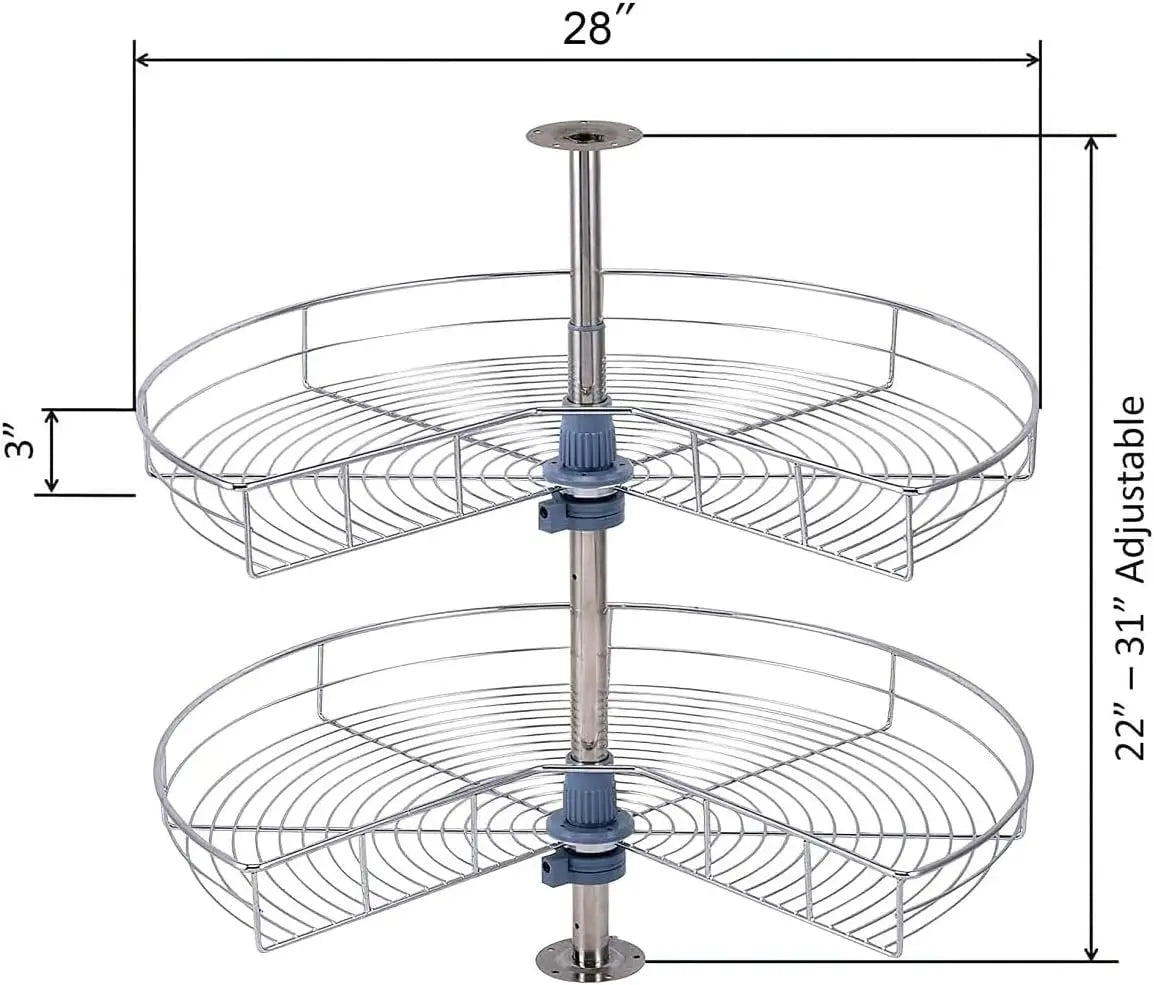 Iron Kidney Shape Lazy Susan Kitchen Base Cabinet Organizer Two Shelves