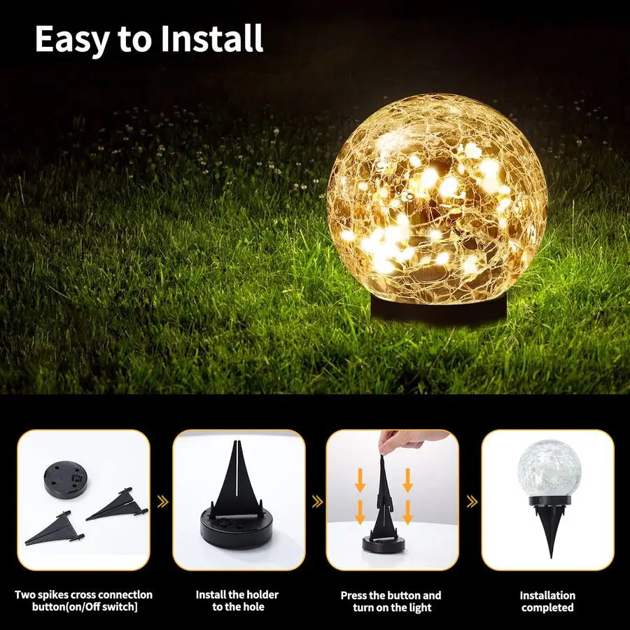 Solar Globe Lights Outdoor Waterproof Cracked Glass Ball Orbs Garden