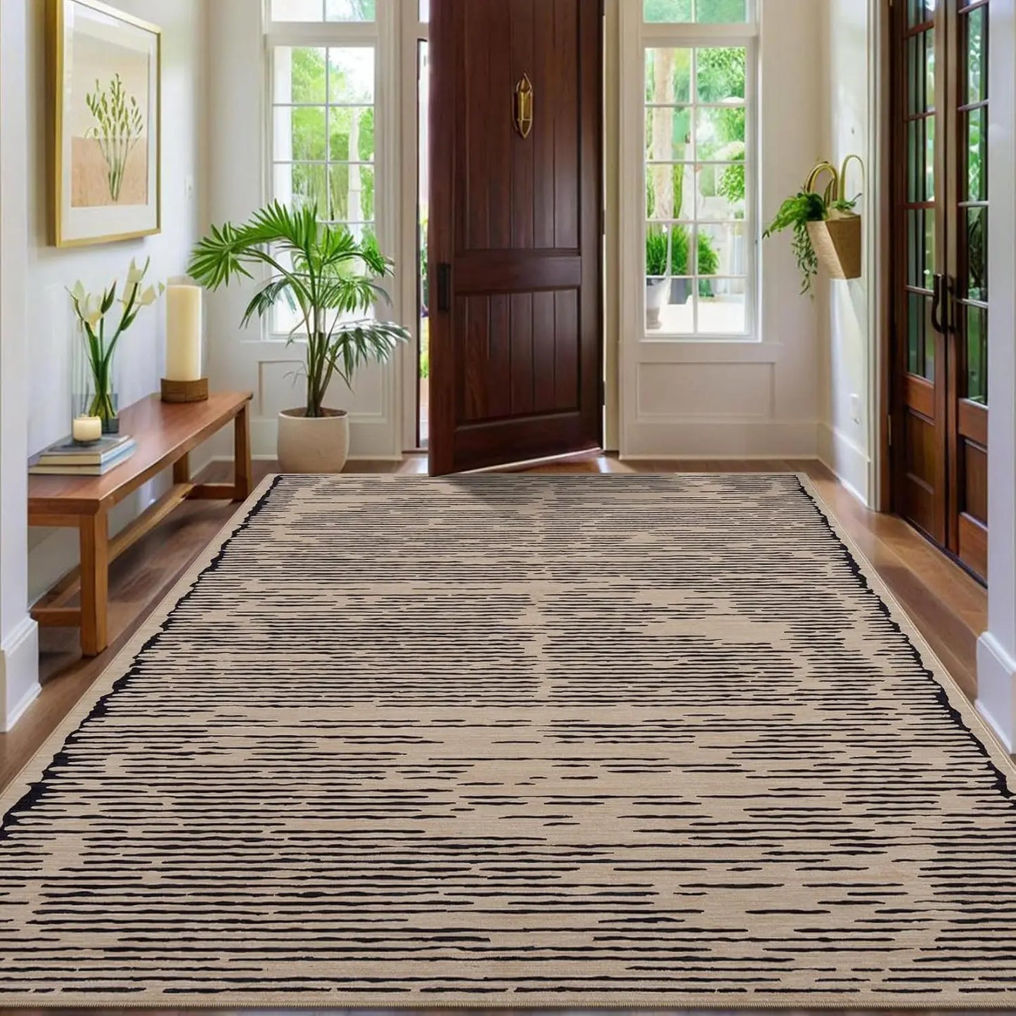 HiMISS Living Room Non Slip Washable Modern Stripe Low Pile