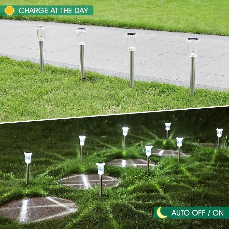 Solar Stake Lights Outdoor 15 Pack Waterproof Stainless Steel Pathway