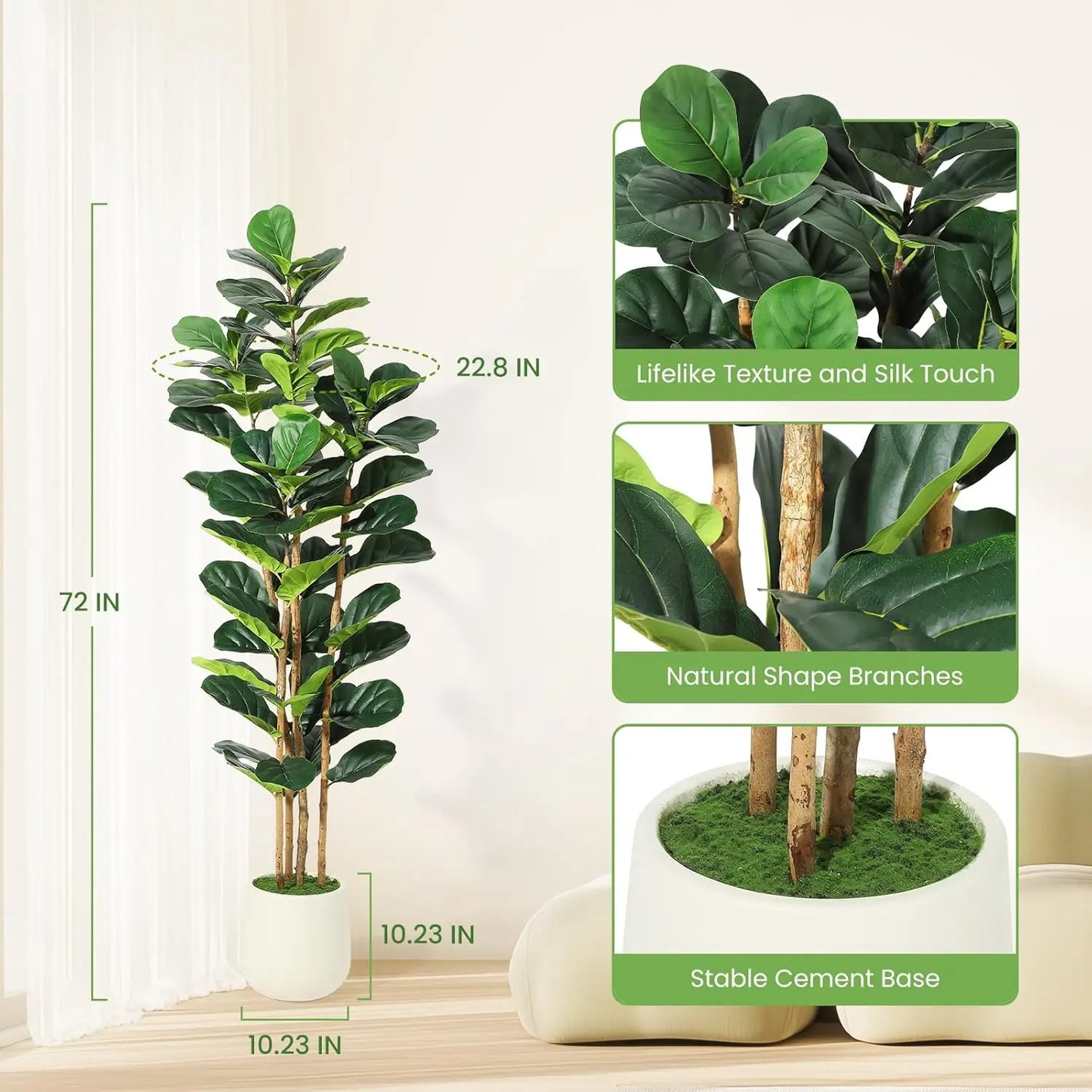 HiMISS Fiddle Leaf Fig Tree With Pot Faux Plant Home