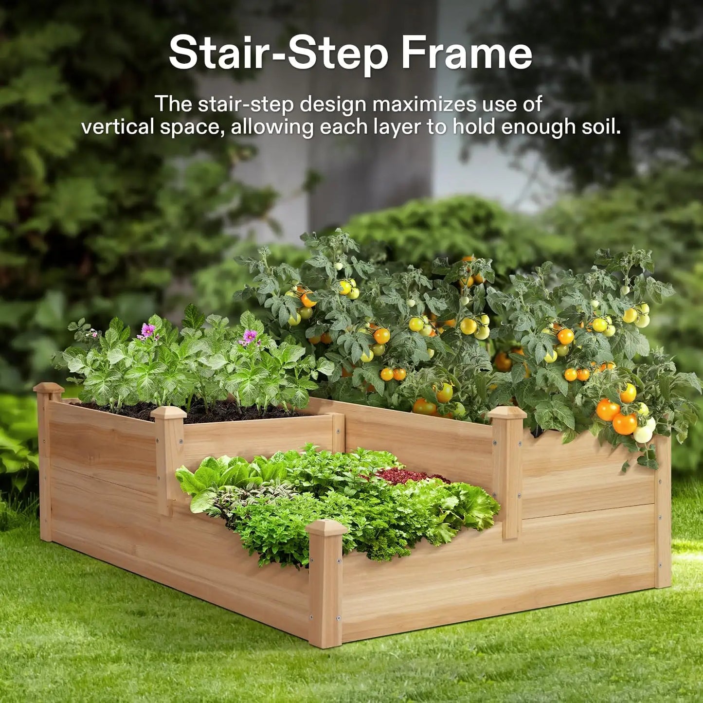 Three Tier Wooden Raised Garden Bed Planter