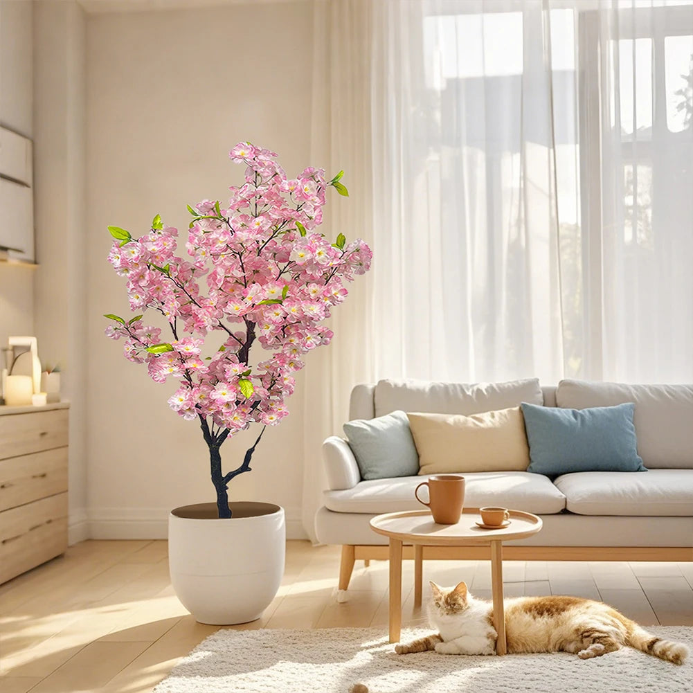 Twister.CK Artificial Cherry Blossom Tree Tall Potted Decor