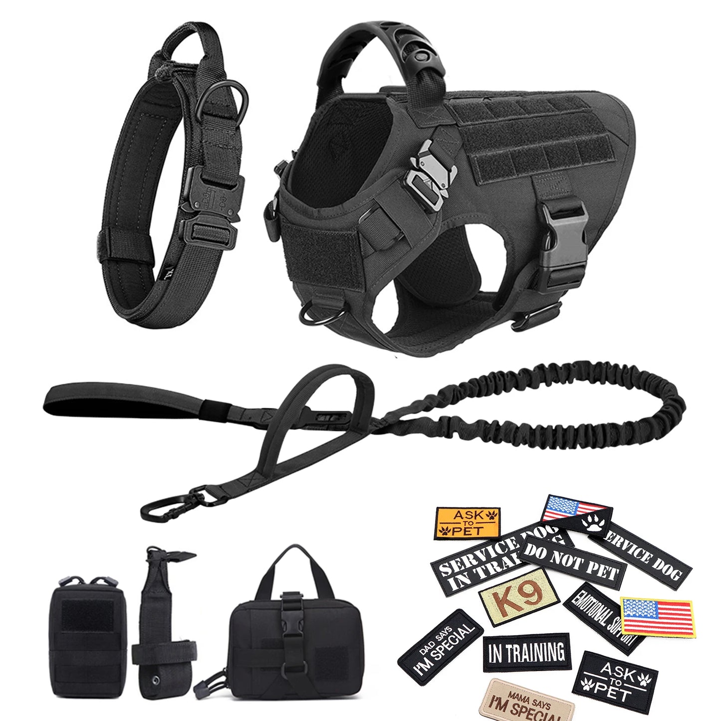 PETRAVELCN Military Dog Harness Vest With Leash Patches