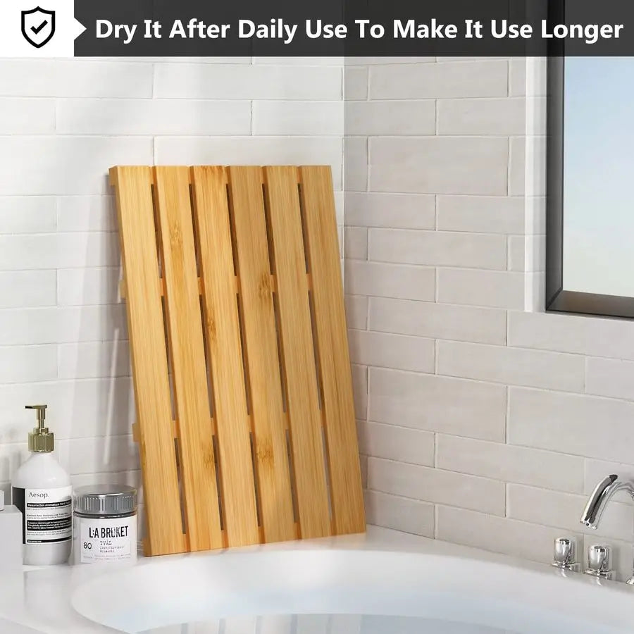 Bamboo Bath Mat Non Slip Waterproof Shower Floor Mat