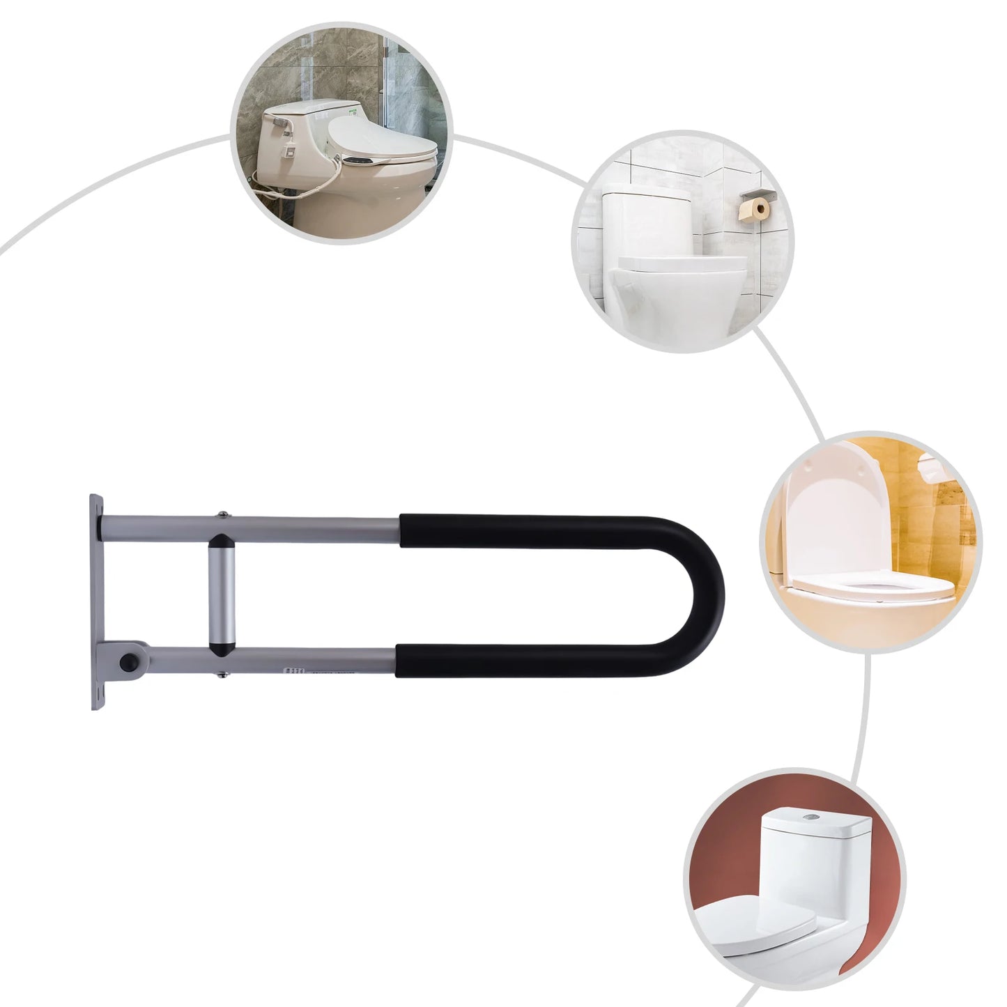 Foldable Toilet Safety Rail Grab Bar For Elderly Shower Aluminum