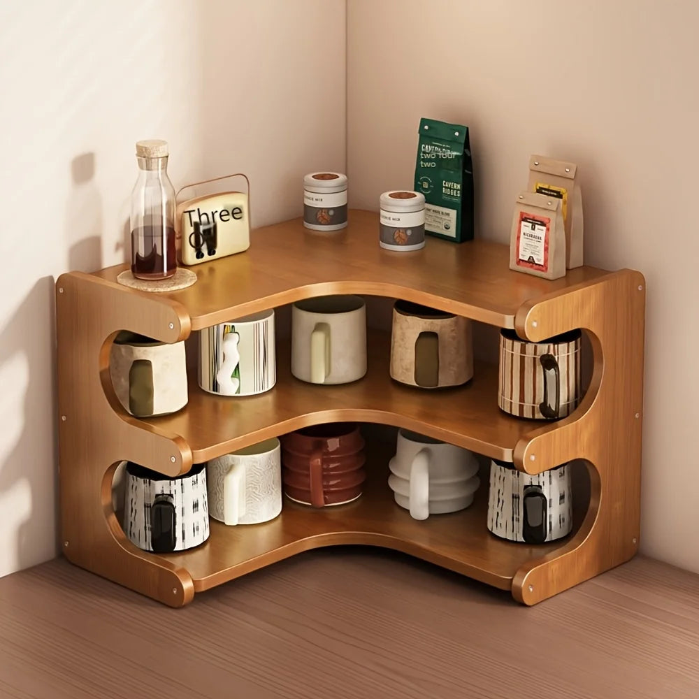 Three-Tier Bamboo Corner Shelf Organizer For Plants And Books