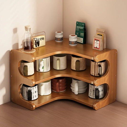 Three-Tier Bamboo Corner Shelf Organizer For Plants And Books