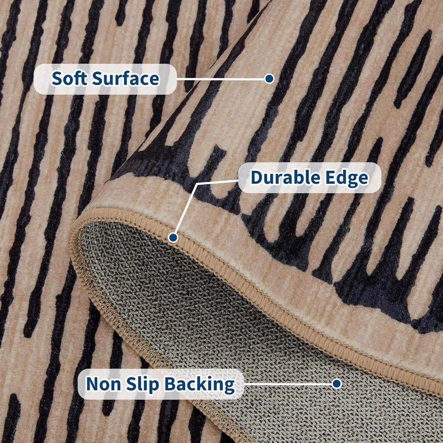 HiMISS Living Room Non Slip Washable Modern Stripe Low Pile
