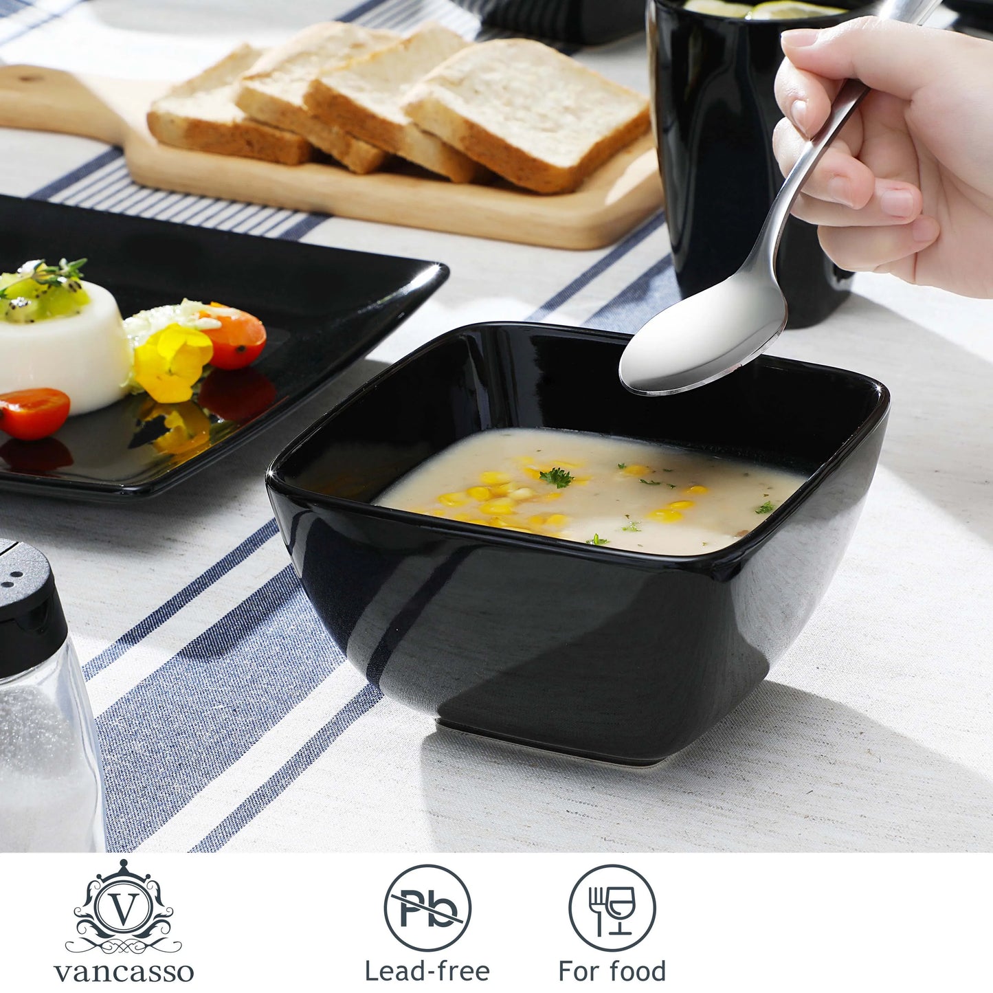 Malacasa Porcelain Square Dinnerware Set for Everyday Dining