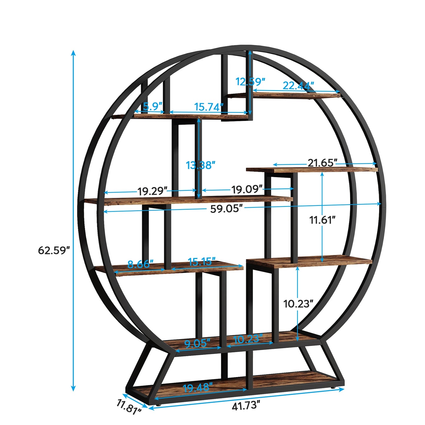 Tribesigns Five-Tier Round Etagere Bookshelf Iron Wood