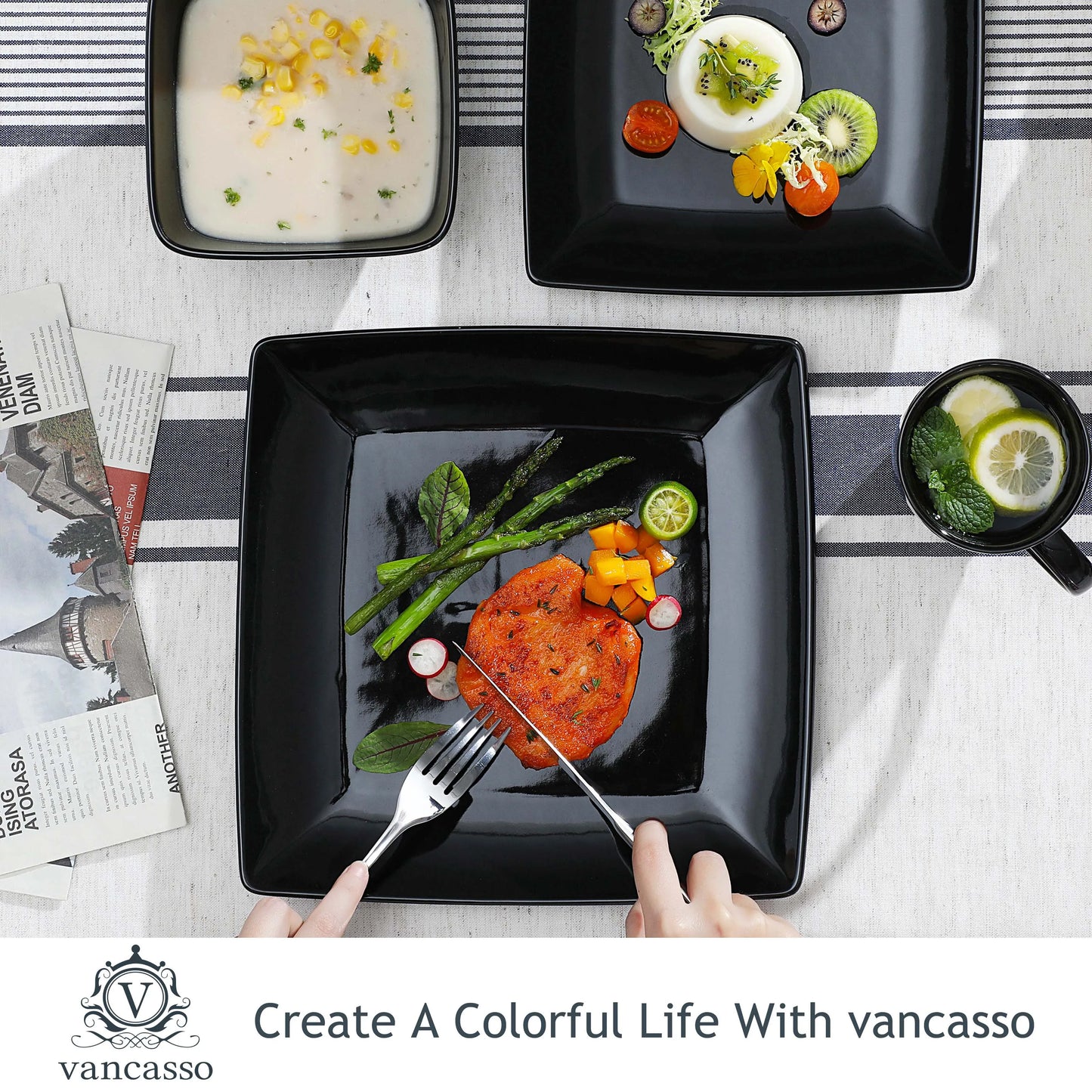 Malacasa Porcelain Square Dinnerware Set for Everyday Dining