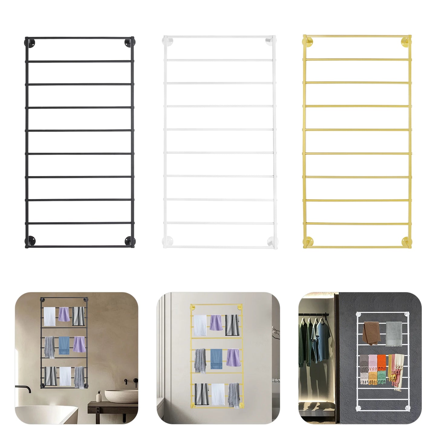 Wall Mounted 10 Tier Scarf Rack With Detachable Crossbar