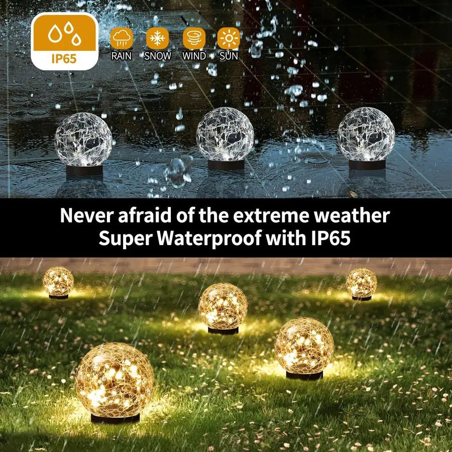 Solar Globe Lights Outdoor Waterproof Cracked Glass Ball Orbs Garden