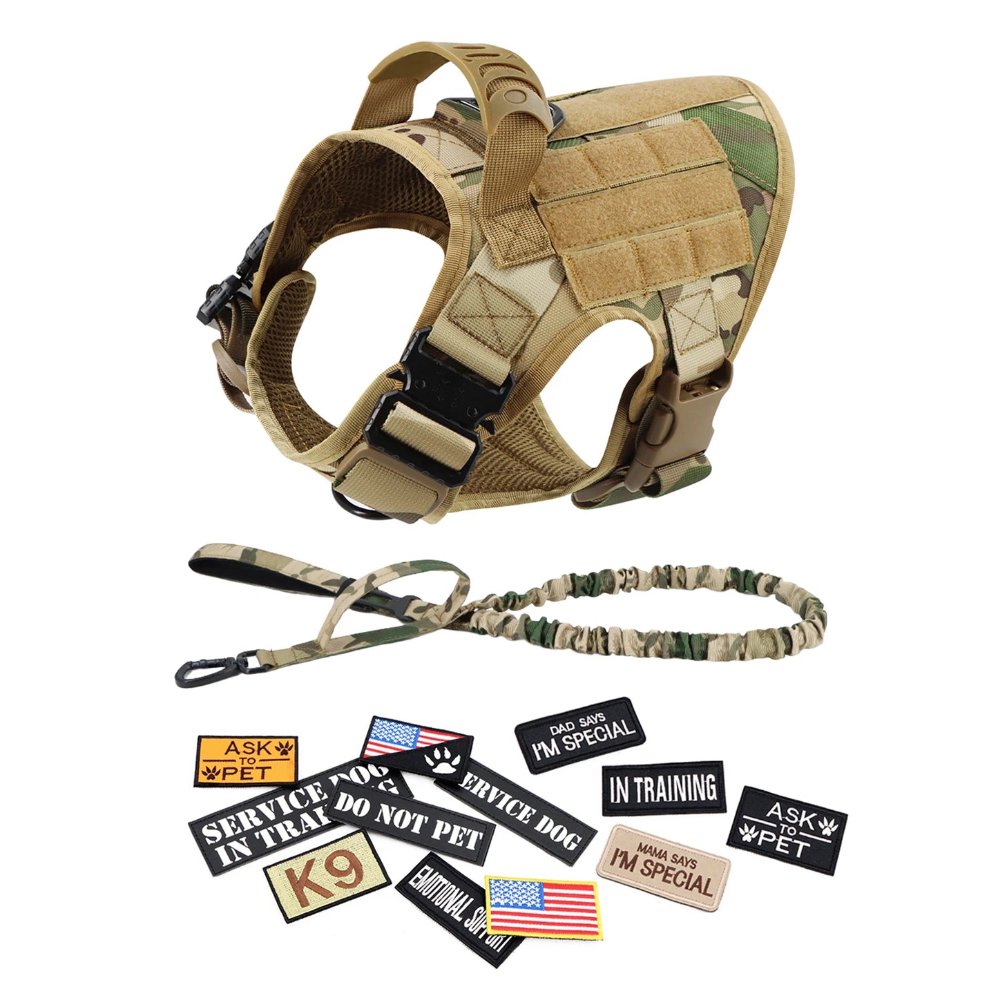 PETRAVELCN Military Dog Harness Vest With Leash Patches