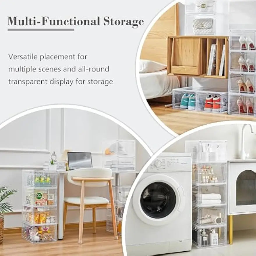 Clear Plastic Storage Bins With Magnetic Lids Stackable Office Organizer
