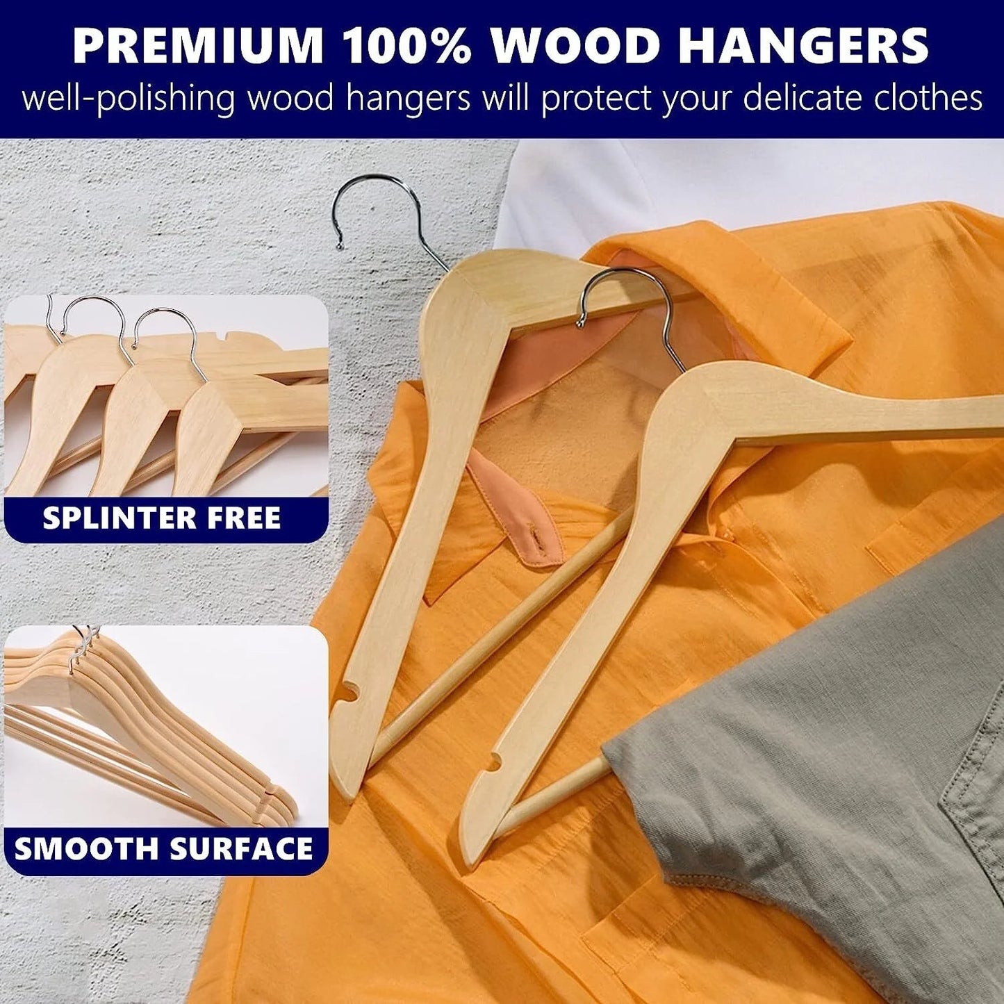 Wooden Suit Hangers Premium Natural Finish Pack of 100
