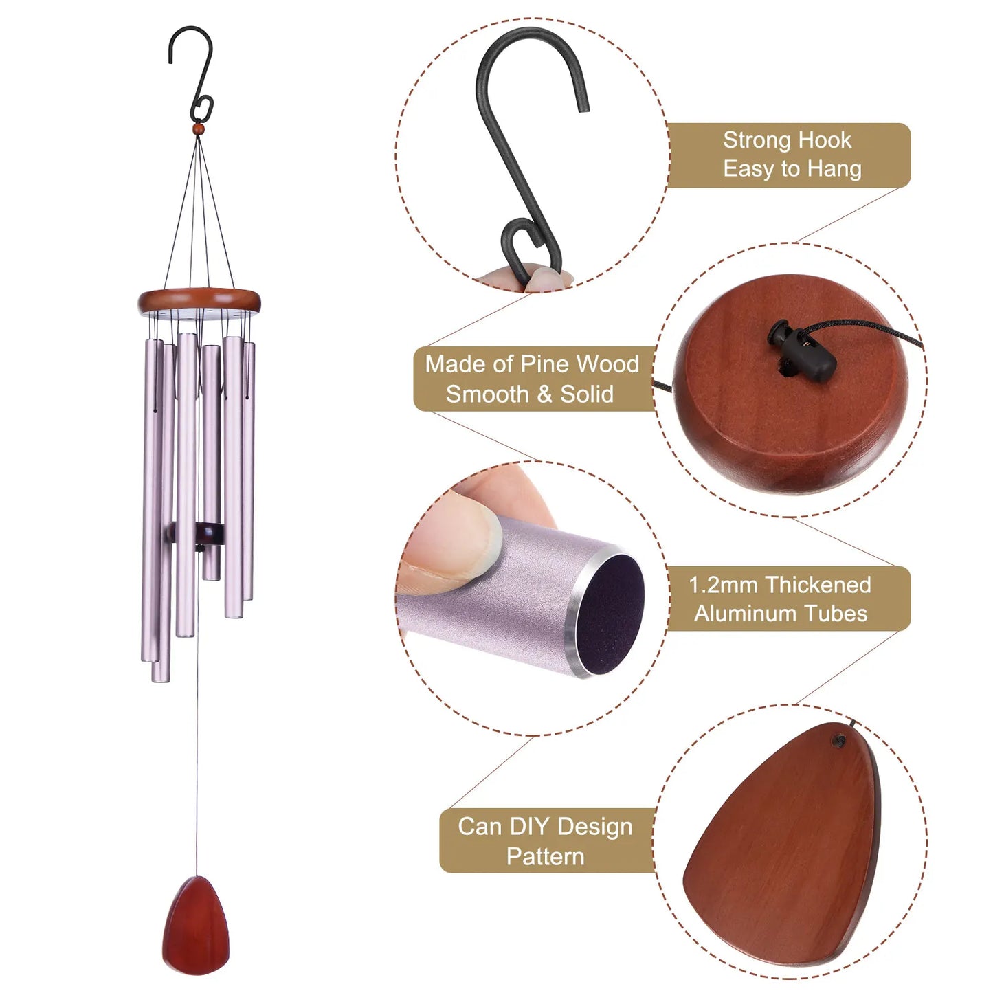 UXCELL Aluminum Garden Wind Chime With Wind Catcher 6 Tubes