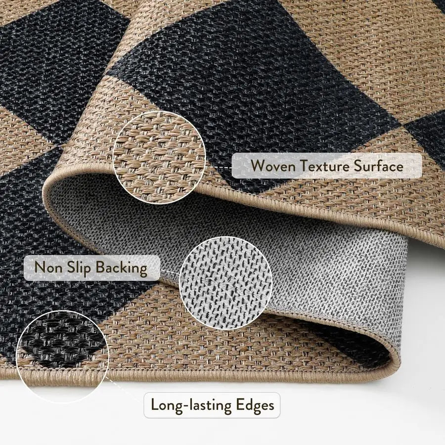 Natural Checkerboard Wool Rug For Indoor Outdoor Entryways