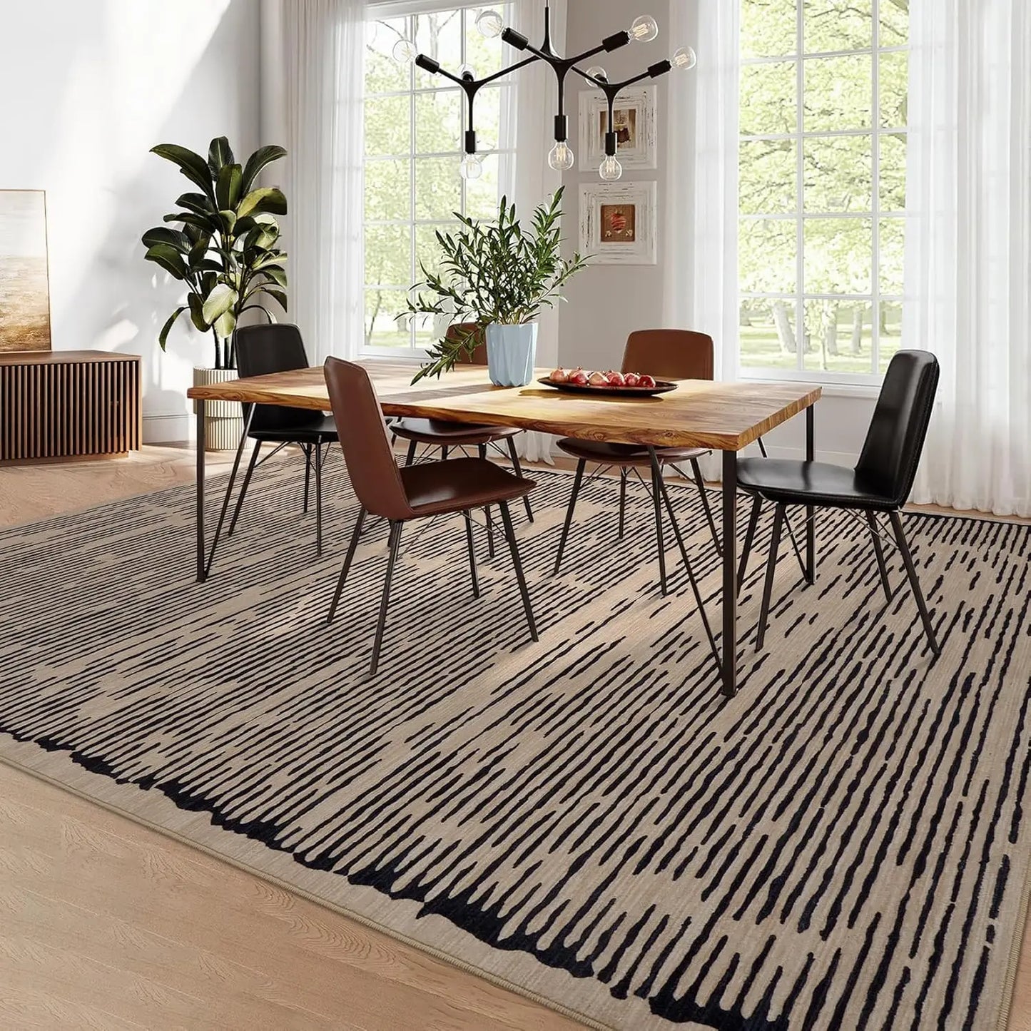 HiMISS Living Room Non Slip Washable Modern Stripe Low Pile