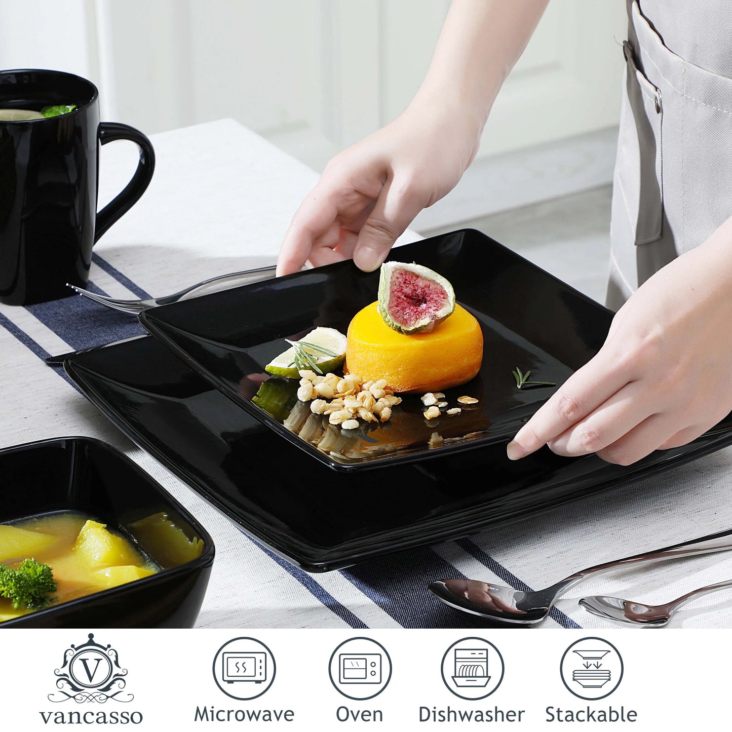 Malacasa Porcelain Square Dinnerware Set for Everyday Dining