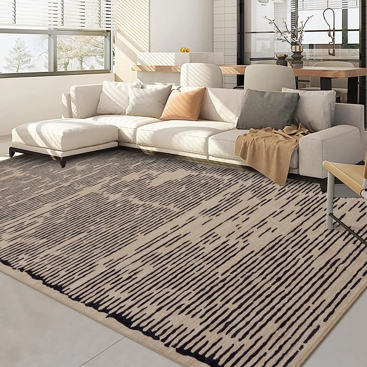 HiMISS Living Room Non Slip Washable Modern Stripe Low Pile