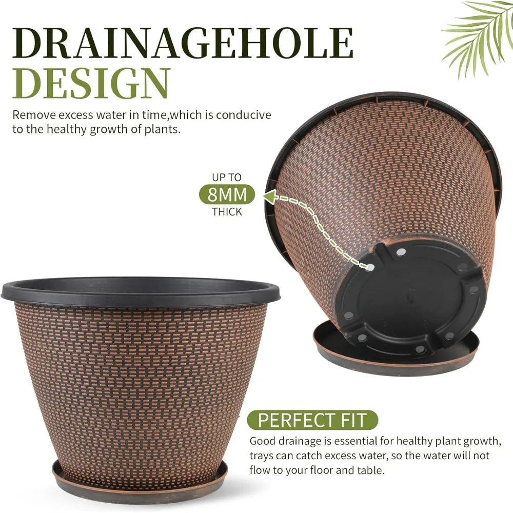 Plastic Plant Pots 4 Pack With Drainage Holes And Saucers