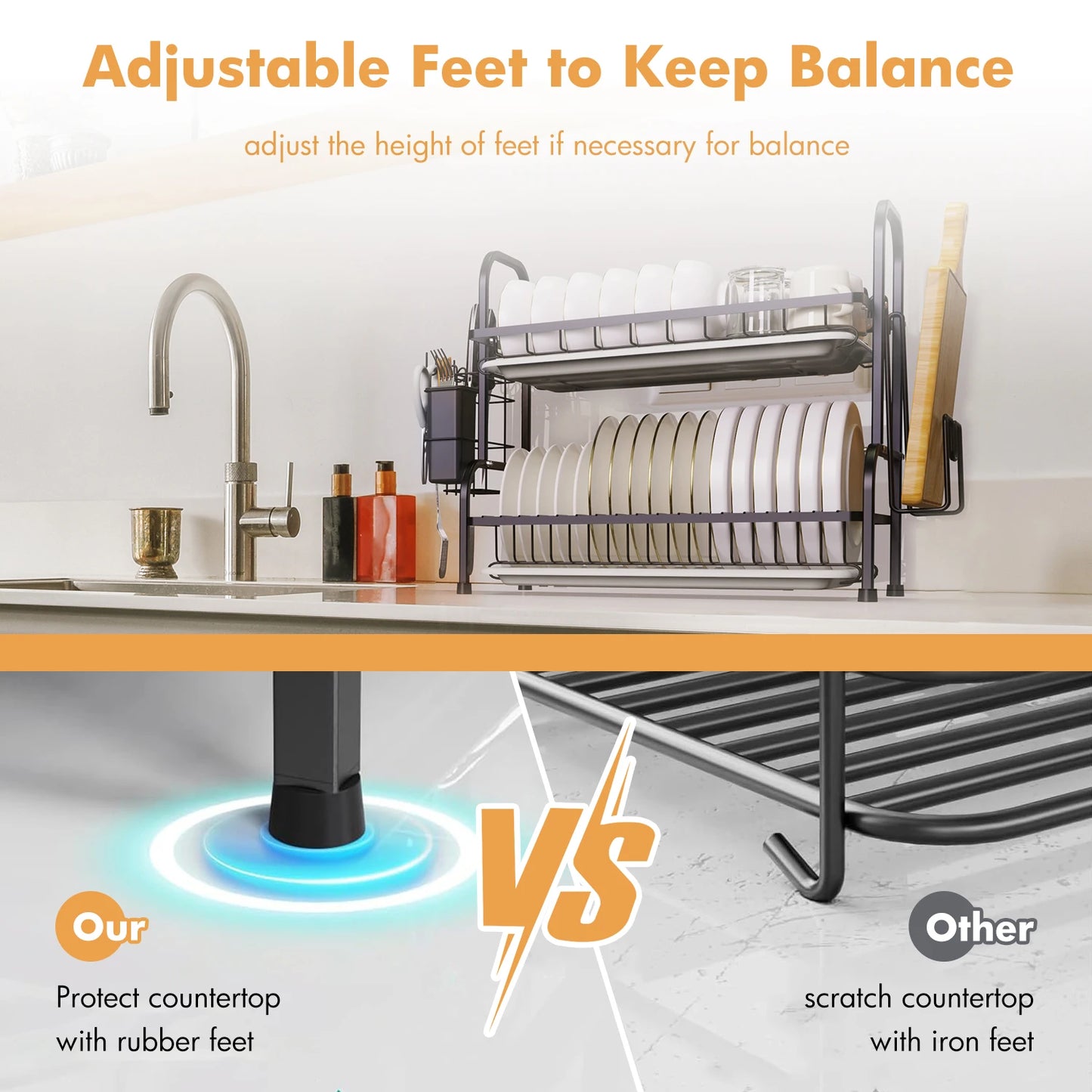 Two Tier Dish Drying Rack With Utensil Holder For Kitchen