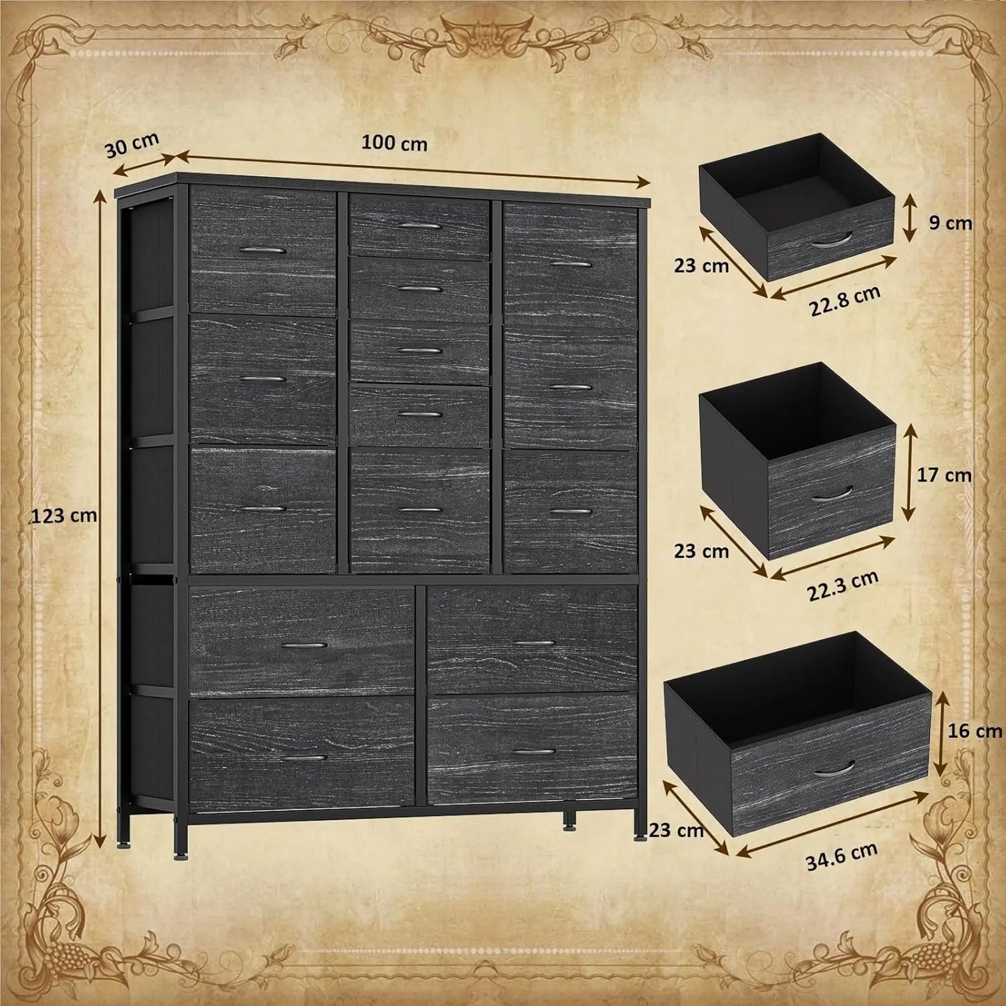 Fabric 15-Drawer Chest With Metal Frame For Bedroom Storage