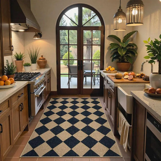 Natural Checkerboard Wool Rug For Indoor Outdoor Entryways