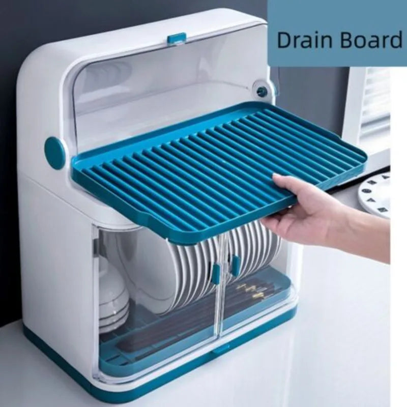 Two Layer Kitchen Cutlery Rack With Dish Drying Lid