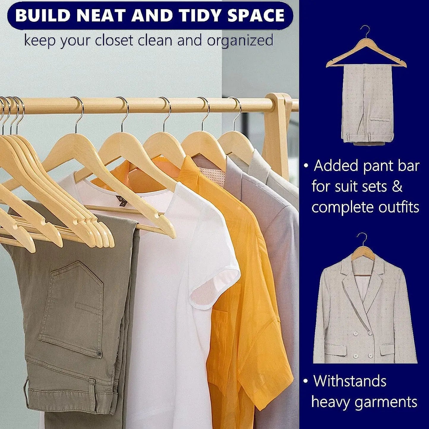 Wooden Suit Hangers Premium Natural Finish Pack of 100