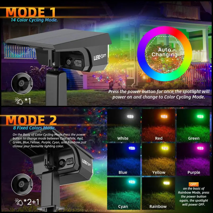 RGB Solar Landscape Path Lights Outdoor LED Spotlight