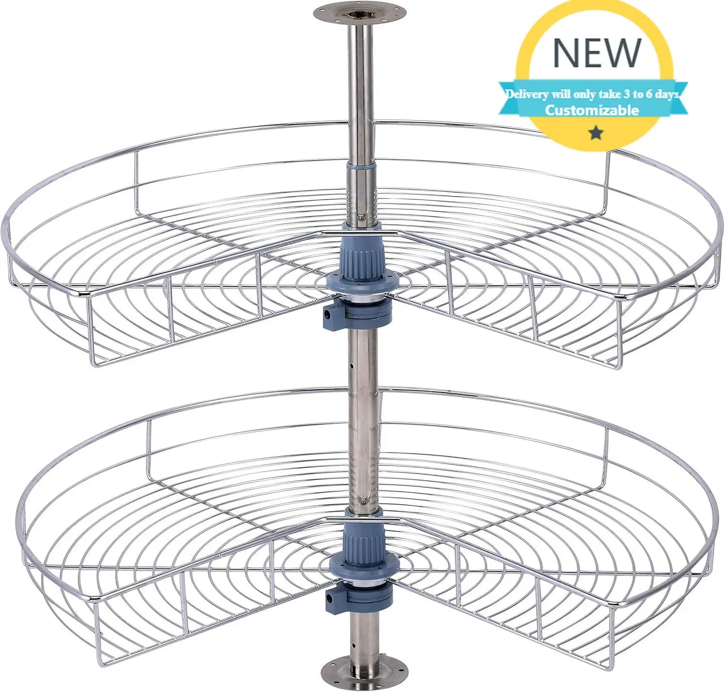 Iron Kidney Shape Lazy Susan Kitchen Base Cabinet Organizer Two Shelves
