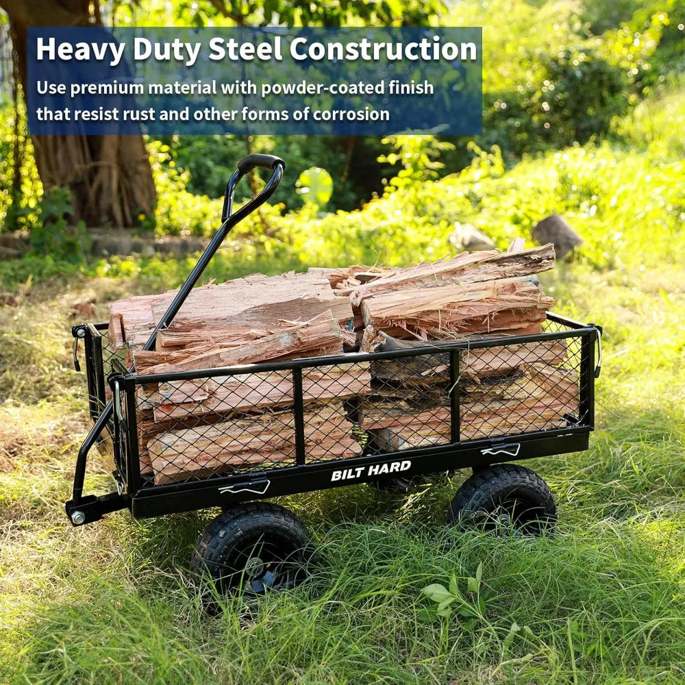 Flat Free Tire Garden Cart Steel Rotating Handle 4 CuFt