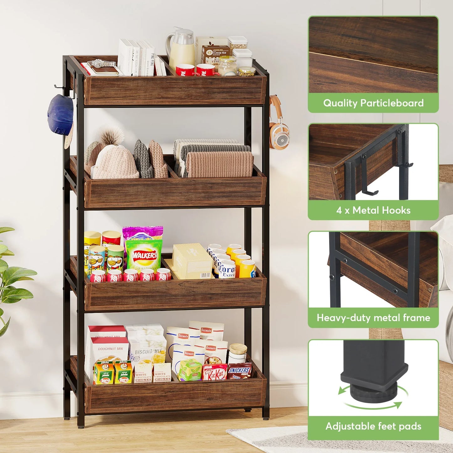 Tribesigns 4 Tier Wood Storage Shelves For Kitchen And Office