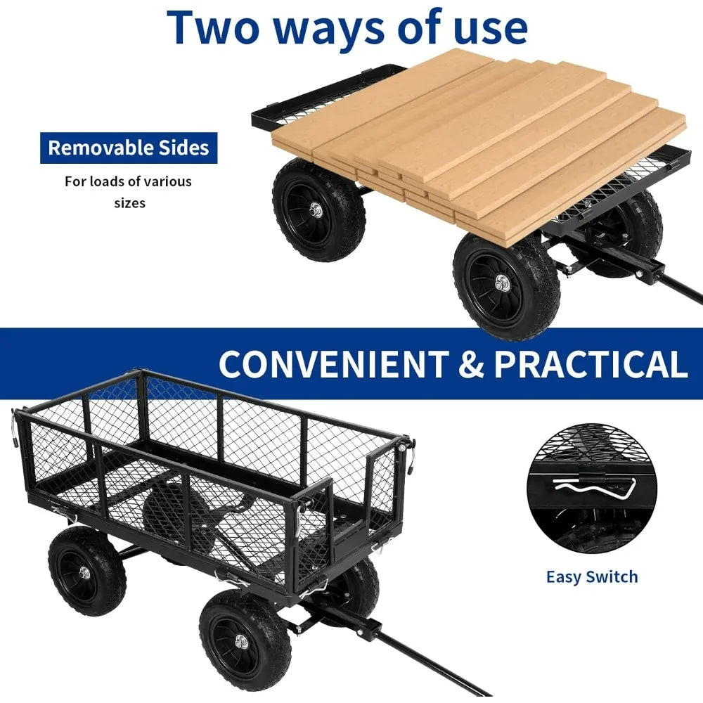Flat Free Tire Garden Cart Steel Rotating Handle 4 CuFt