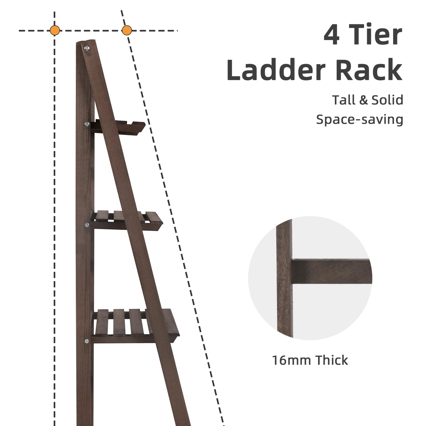 Folding Four Tier Ladder Shelf Wood Display Rack For Home