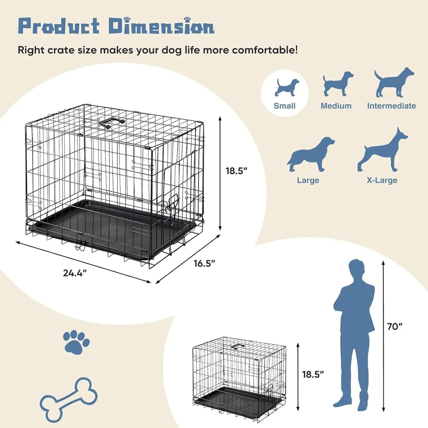 Foldable Metal Dog Cage With Leak Proof Pan Tray Outdoor