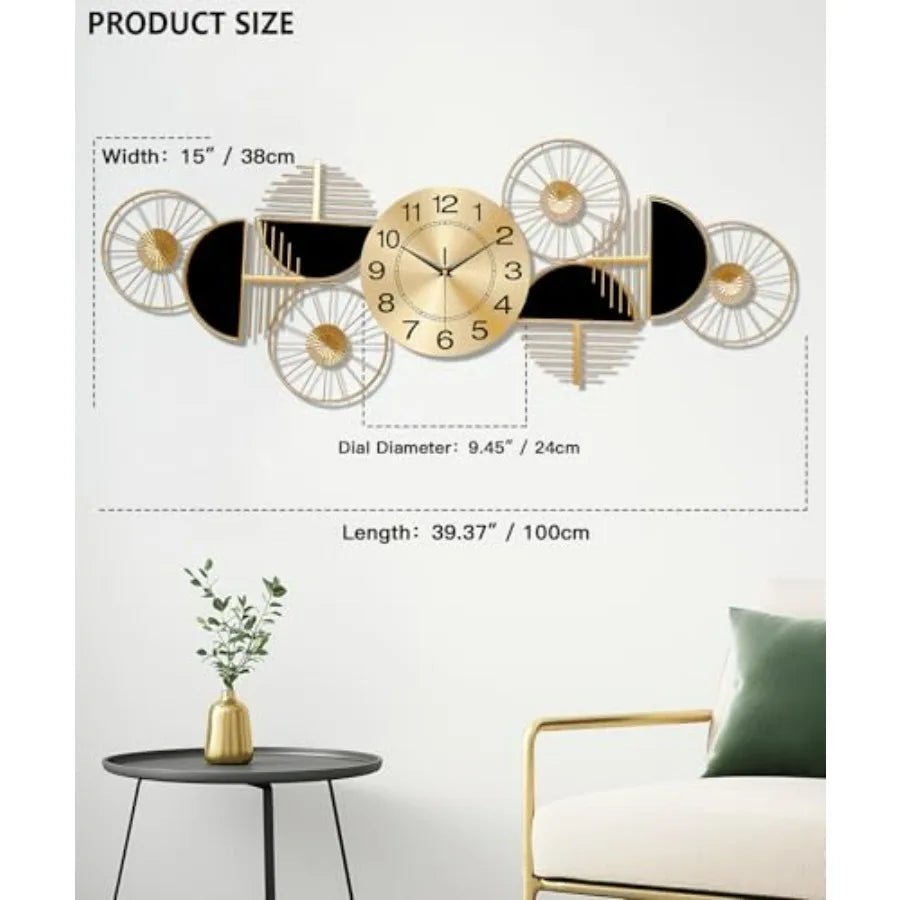 Modern Silent Metal Wall Clock Battery Operated Living Room Decor