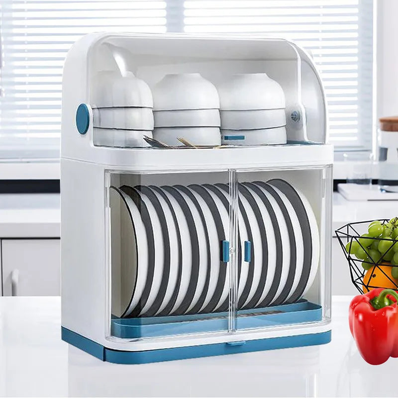 Two Layer Kitchen Cutlery Rack With Dish Drying Lid