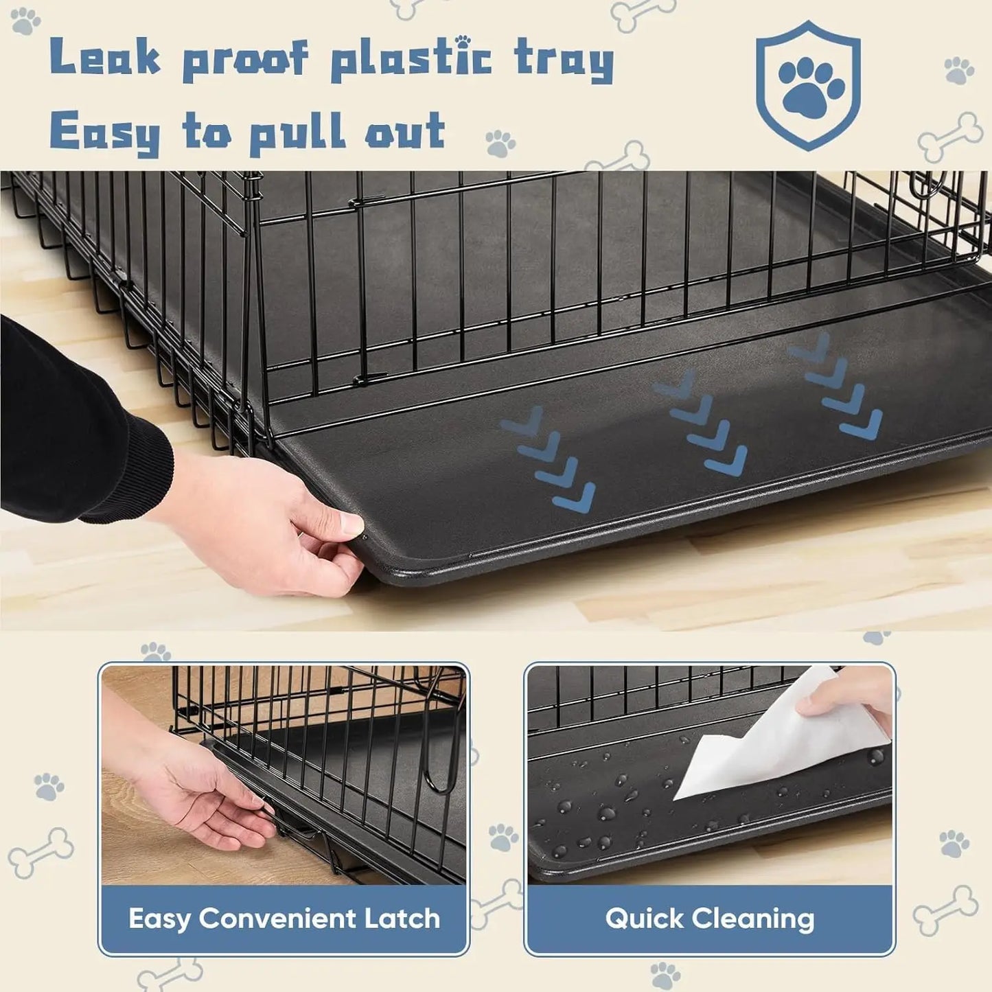 Foldable Metal Dog Cage With Leak Proof Pan Tray Outdoor
