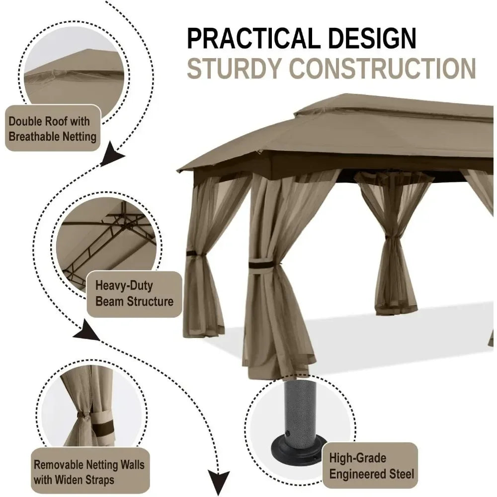 Outdoor Patio Gazebo With Upgrade Steel Frame And Netting Walls