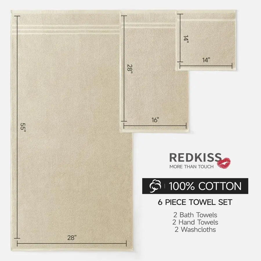6 Piece Luxurious Bath Towel Set 100% Cotton 600 GSM