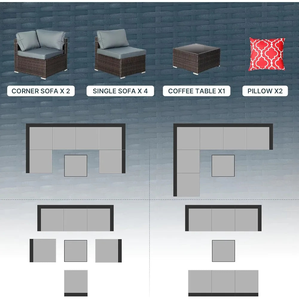 Outdoor All Weather PE Rattan Patio Furniture Set 7 Pieces