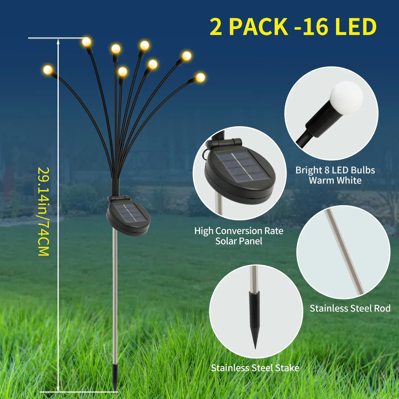 8-Head Solar Firefly Lights LED Outdoor Garden Pathway Lights