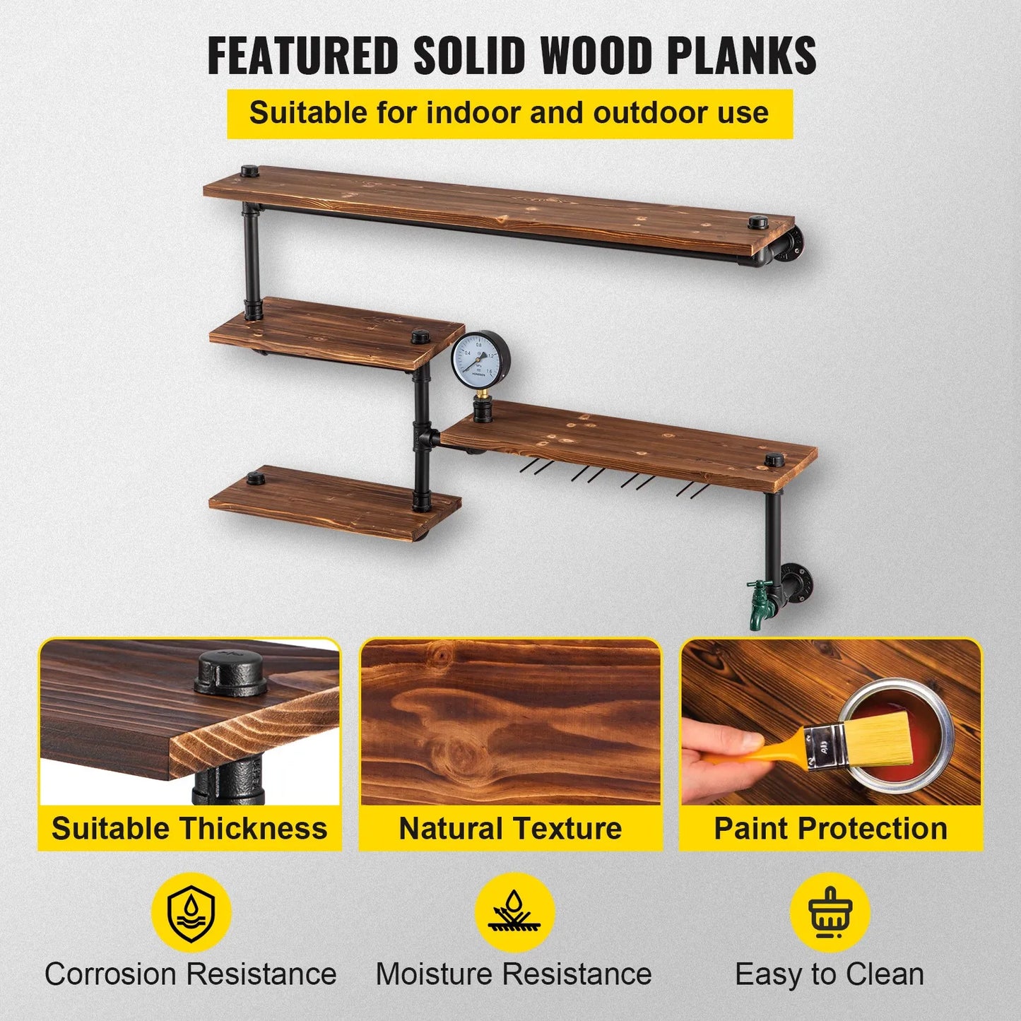 Industrial Pipe Shelves Wall Mounted Four Tier Iron Pipe Rack