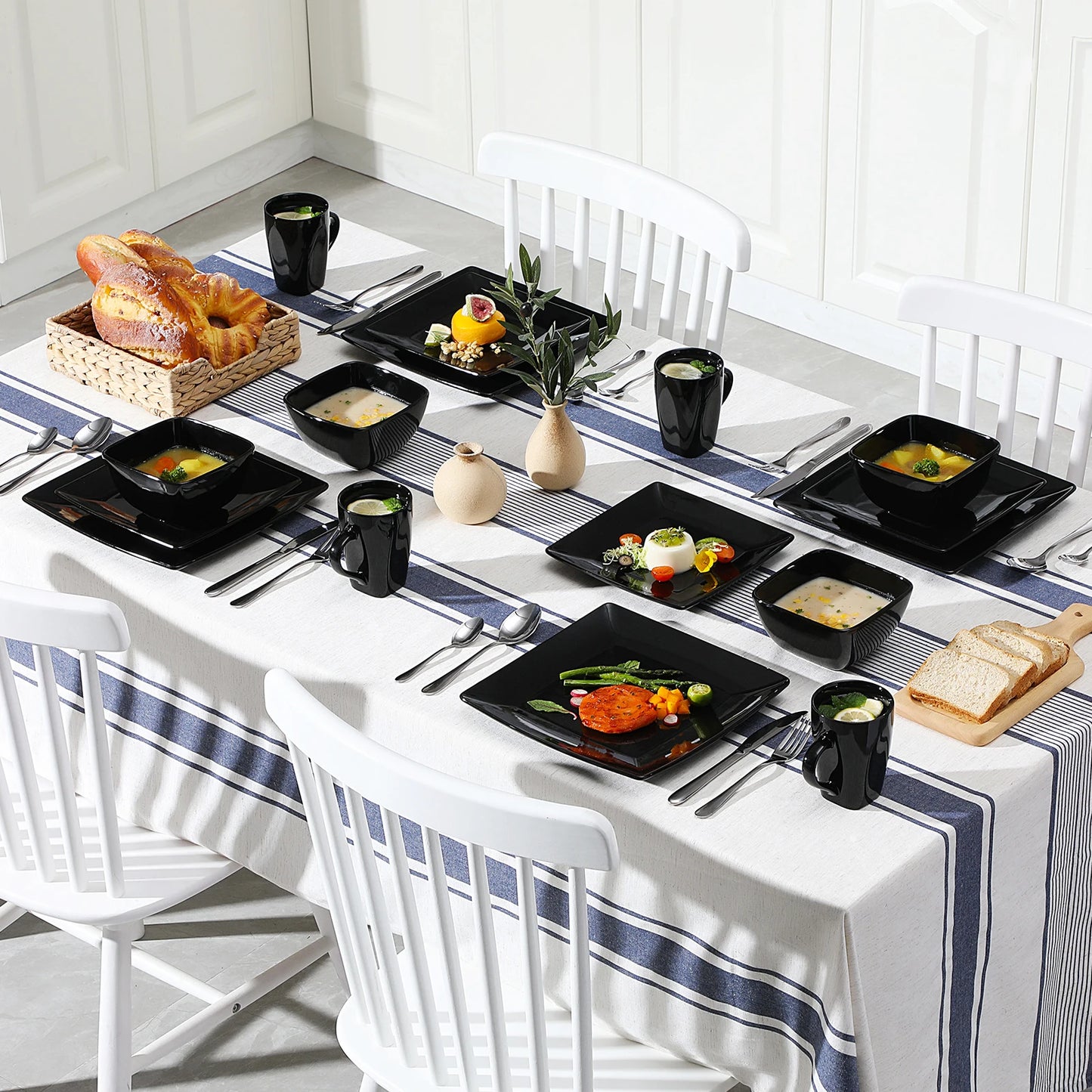 Malacasa Porcelain Square Dinnerware Set for Everyday Dining