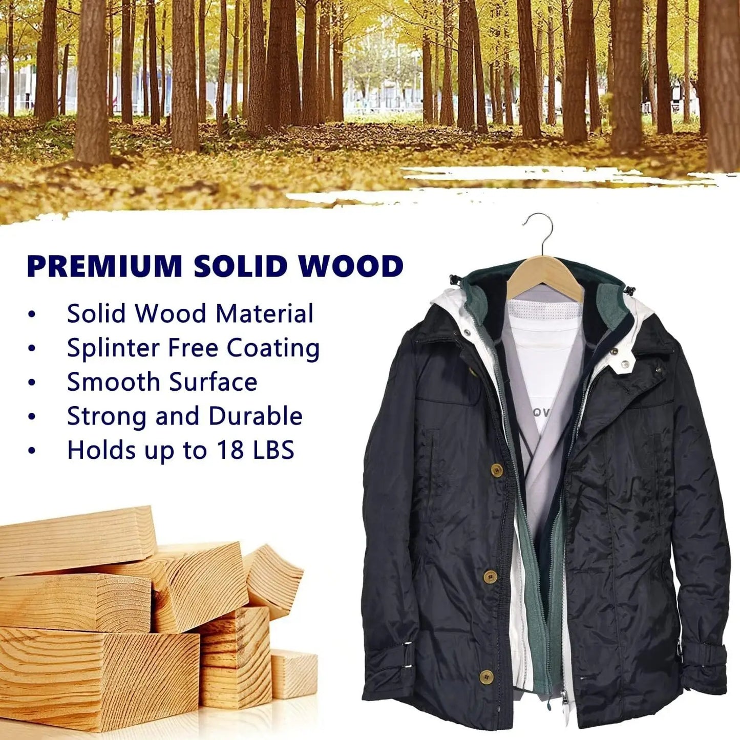 Wooden Suit Hangers Premium Natural Finish Pack of 100