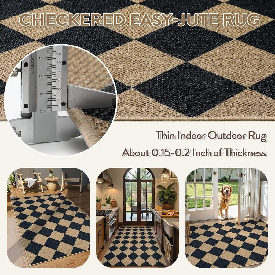 Natural Checkerboard Wool Rug For Indoor Outdoor Entryways